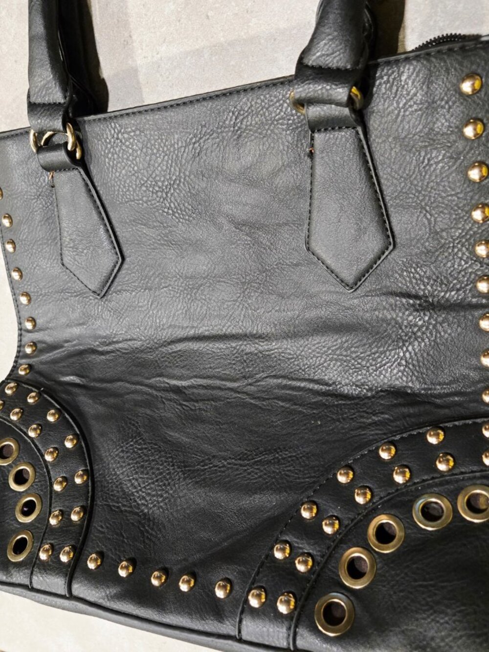 SOURCE UNKNOWN Women's Black Faux Leather Shoulder Bag - Large - Picture 5 of 14